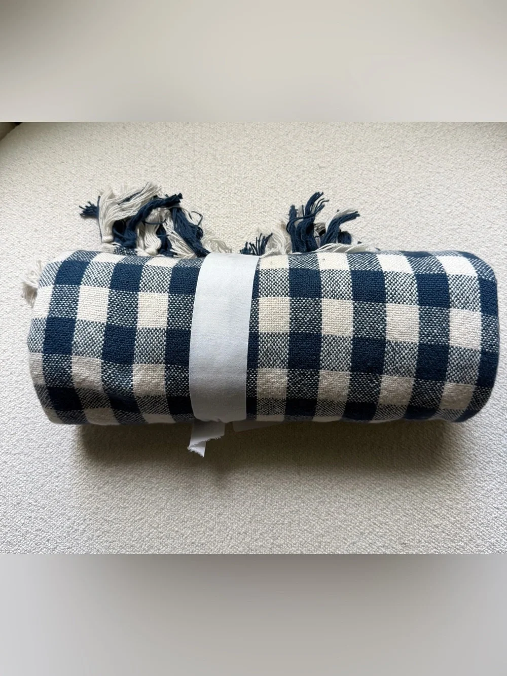 Pottery Barn Blaine Check Throw 50x60 Indigo Blue NWT Rare